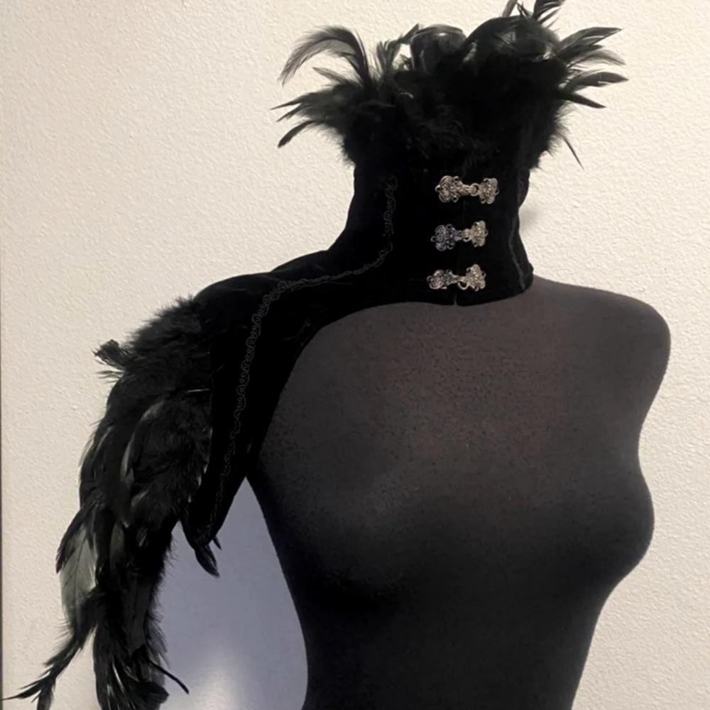 Punkrave feather & Velvet Shoulder Top